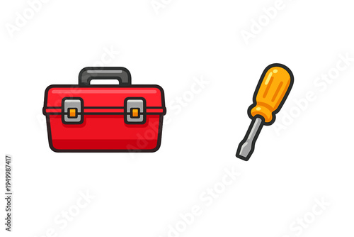 A vector illustration featuring a red metal toolbox with a black