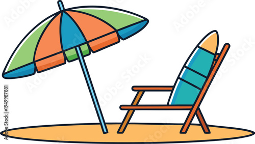 beach chair and umbrella on sand. summer vacation, travel, relaxation. vector illustration
