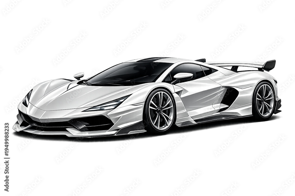 Fototapeta premium Beautiful white colored racing car isolated on transparent background .