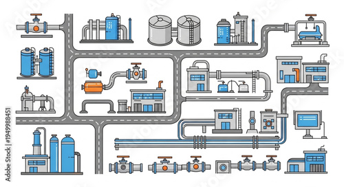 Detailed Schematic Diagram of a Water Treatment Plant System.
