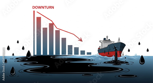Oil Industry Downturn - Economic Crisis and Environmental Disaster Illustration.