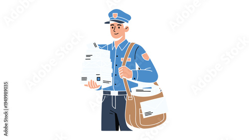 Delivering Correspondence: A postman stands ready, shouldering a satchel and clutching packages, symbolizing communication and the delivery of essential mail.
