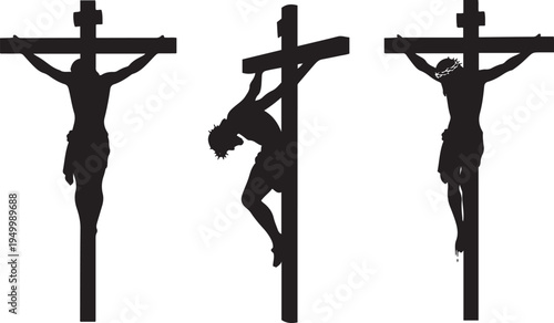 Jesus on Cross Silhouette Set Christian Crucifixion Religious Illustration