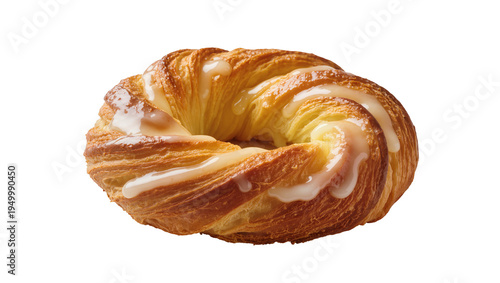 Bild auf Leinwand Isolated golden brown glazed Danish pastry with sweet vanilla icing, delicious b