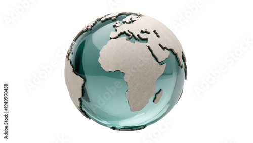 Tableau sur toile Isolated stylized transparent turquoise glass globe with raised landmasses repre