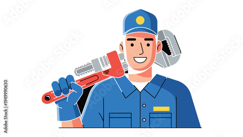Handyman with Tools: A skilled handyman, adorned in work attire, confidently displays a toolbox with a wrench and equipment against a studio backdrop. Showcasing expertise and craftsmanship.