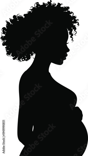Black Silhouette of a Pregnant Woman with Curly Hair Holding Belly pregnancy