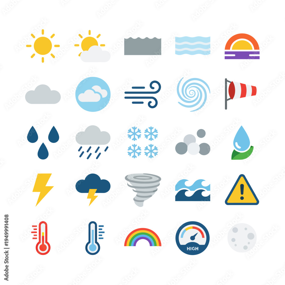 Fototapeta premium Colorful weather icons collection with a transparent background silhouette