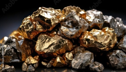 Pile of Gold and Silver Nuggets - Precious Metals Collection.