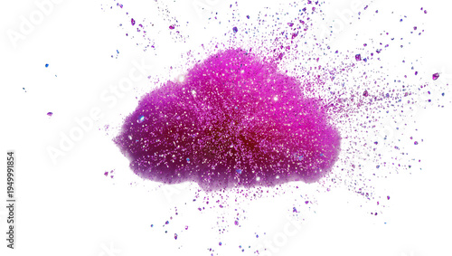 Billede på lærred Isolated sparkling magenta powder forming a dynamic cloud shape with exploding p
