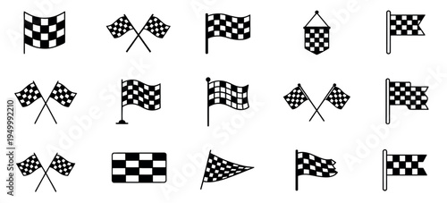Racing stripes and checkered flag vector set with speed lines, track symbols and motorsport banner design illustration