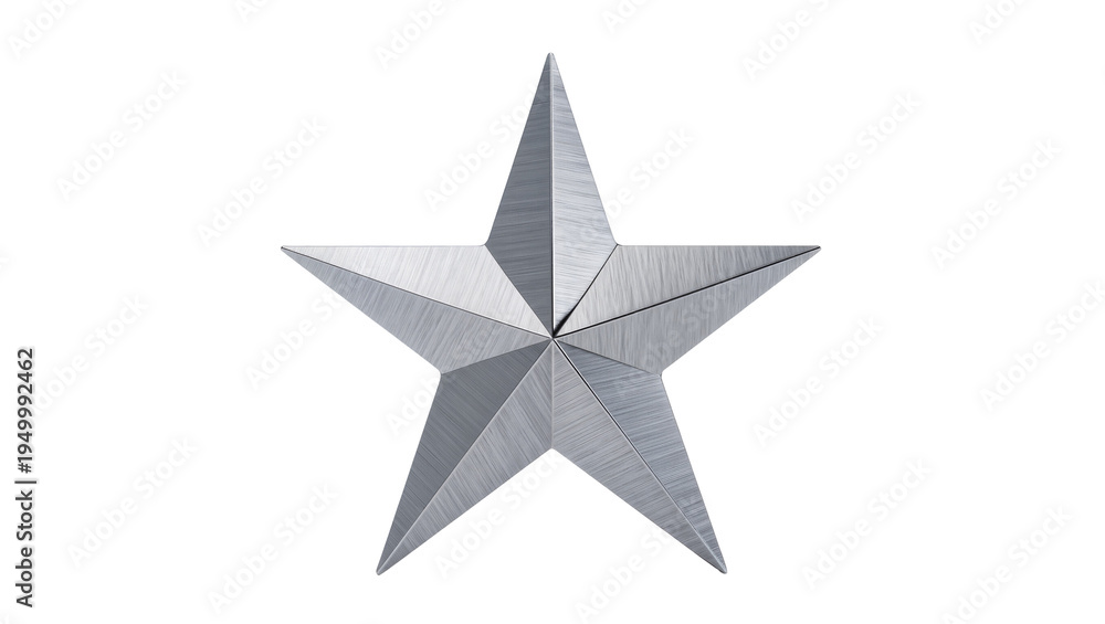 Obraz premium Isolated three dimensional brushed metal star with five points, shiny silver grey geometric symbol