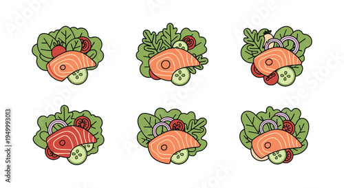 Smoked Salmon Salad Line art modern fluid abstract vector