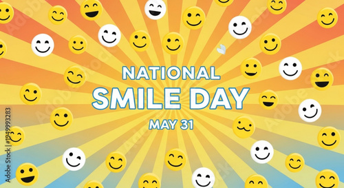 National smile day may 31st colorful smiley faces sunny background