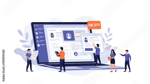 Human resources professionals managing candidate resumes on a digital interface to select the best talent for their growing corporate organization.