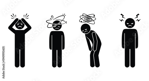 Stick figures experiencing varying levels of mental overload and confusion