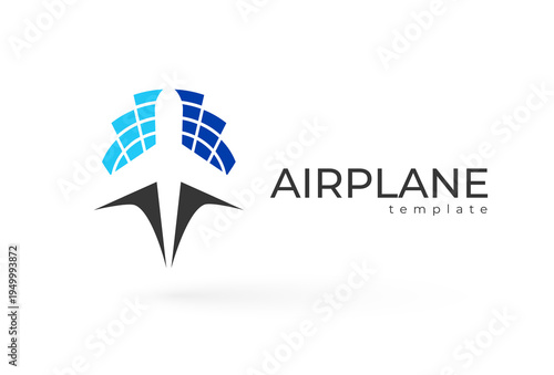 Airplane logo silhouette plane and radar location map navigation white background
