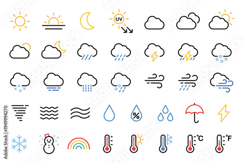 Weather icons for diverse forecasts vector set
