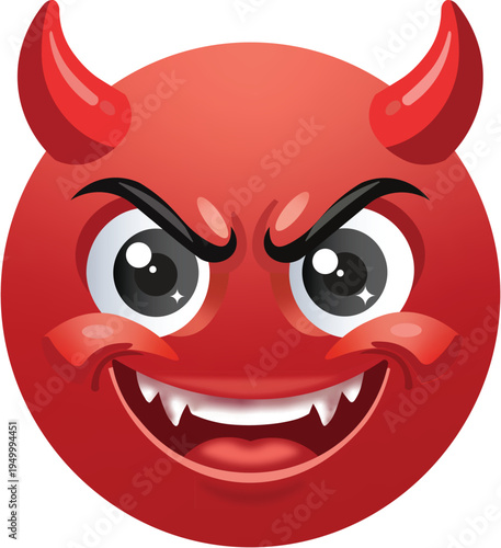 Red Devil Emoji with Horns and Grin Mischievous Design