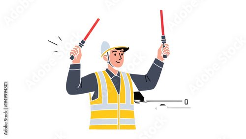 Guiding Light: A Ground Crew Member Directing Traffic on a Bright Day.