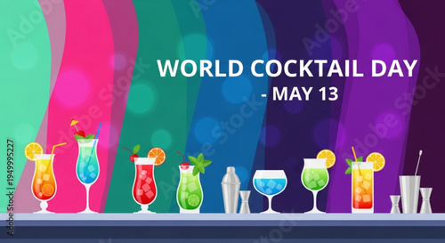 Vibrant cocktails on a colorful bar world cocktail day may 13 celebration with assorted drinks