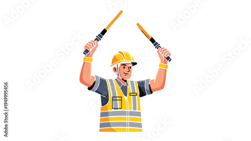 Traffic Controller at Work: A diligent traffic controller, clad in safety attire and illuminated wands, directs with precision, embodying diligence and expertise. 