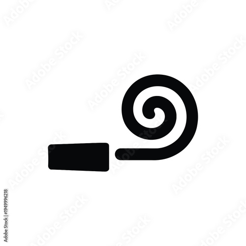 Black party blower horn noisemaker graphic, festive celebration favor icon, simple outline