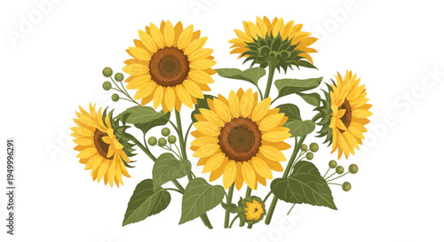 Vibrant Sunflower Bouquet Illustration