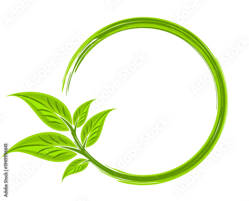 Round frame with a green plant.