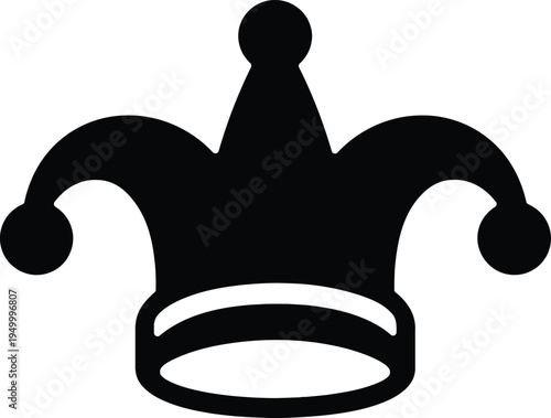 Black jester hat silhouette icon for entertainment humor performance and carnival identity
