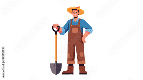 The Smiling Farmer: A cheerful farmer, radiating confidence, stands proudly with his shovel, embodying the essence of rural life and hard work. 