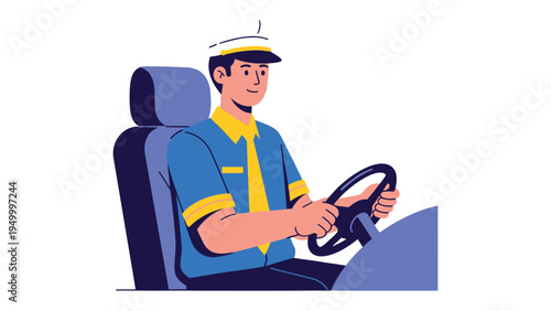 Driver on Duty: A professional driver confidently navigates, hands firmly on the wheel, embodying reliability and expertise in transportation.