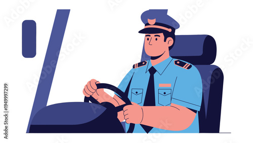 Officer on Duty: A police officer, clad in uniform, navigates a vehicle. The illustration captures a sense of vigilance and service.