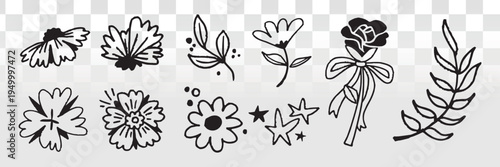 Hand-drawn floral vector icons element set