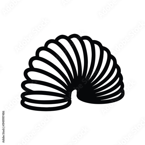 Black slinky toy coiled spring children game icon, flexible stretching plaything outline symbol