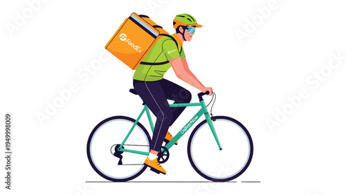 Speedy Delivery: A cyclist, geared up and focused, swiftly navigates the city streets, his insulated carrier ready to deliver goods.