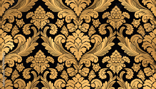 Elegant Gold and Black Luxury Damask Seamless Floral Pattern