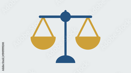 Simple flat design illustration of a classic balance scale with two empty pans, symbolizing justice, equality, and measurement.