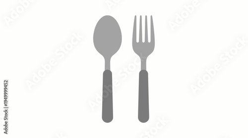 Simple grey icon of a spoon and a fork side by side on a white background, representing cutlery for dining.