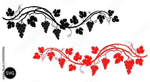 Grapevine Border Design - Black and Red Silhouettes