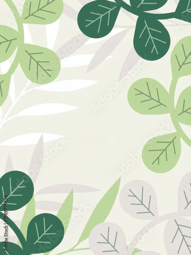 Soft Botanical Leaf Frame with Muted Green Tones and Copy Space. Modern Nature Illustration for Eco- Branding, Spa Promotions, Packaging Design, Greeting Cards.