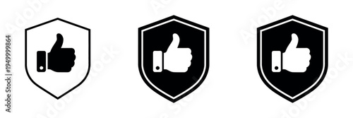 Shield icon set with like symbol representing protection approval concept, secure feedback and safety illustration