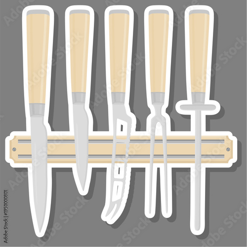 set different types knife different size for butcher