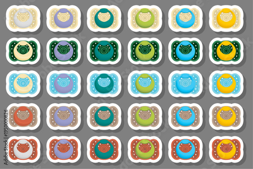 Big colored set baby pacifiers, dummy with rubber nipple