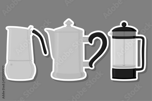 big colored set different types coffee pots