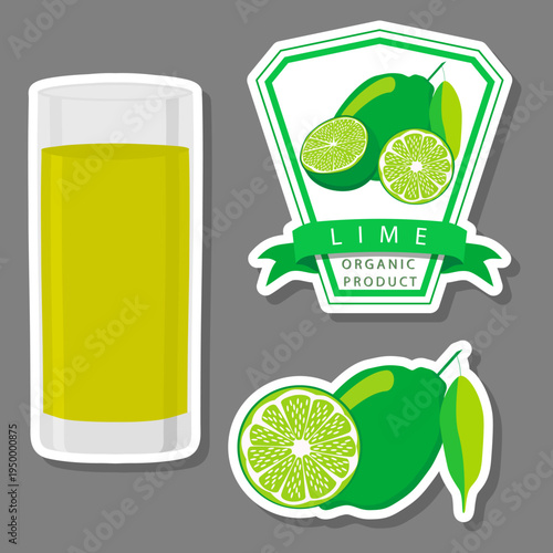 big set different types juice lime in glass cup