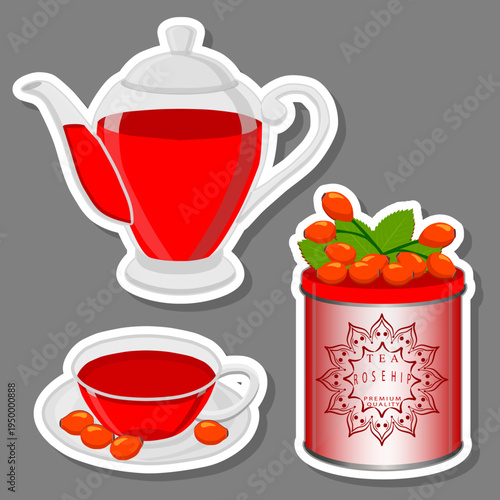 Teakettle for tasty tea with red berry rosehip