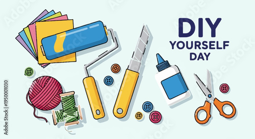 Diy tools and craft supplies for handmade projects and hobbies on a light background with text