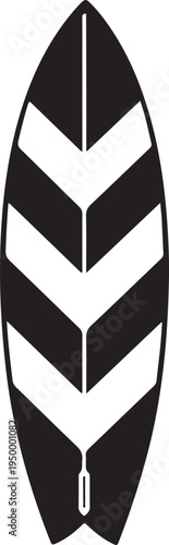 Vector black and white surfboard icon with chevron pattern