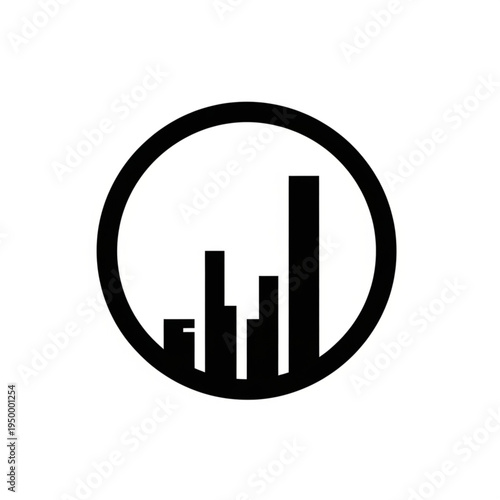 Black bar graph icon inside a circle representing growth.